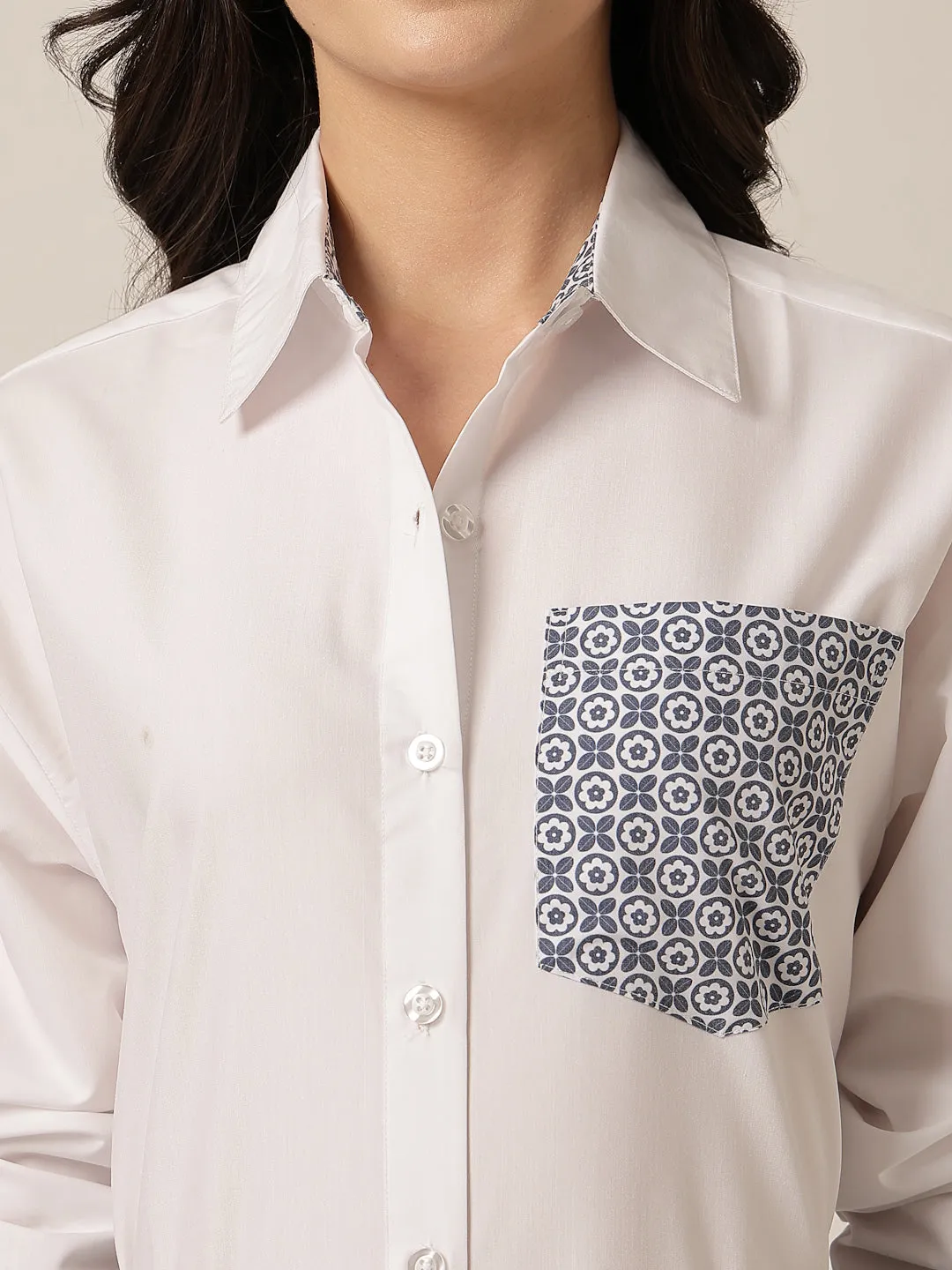 Style Quotient Women Solid Oversize Shirt with Printed pocket