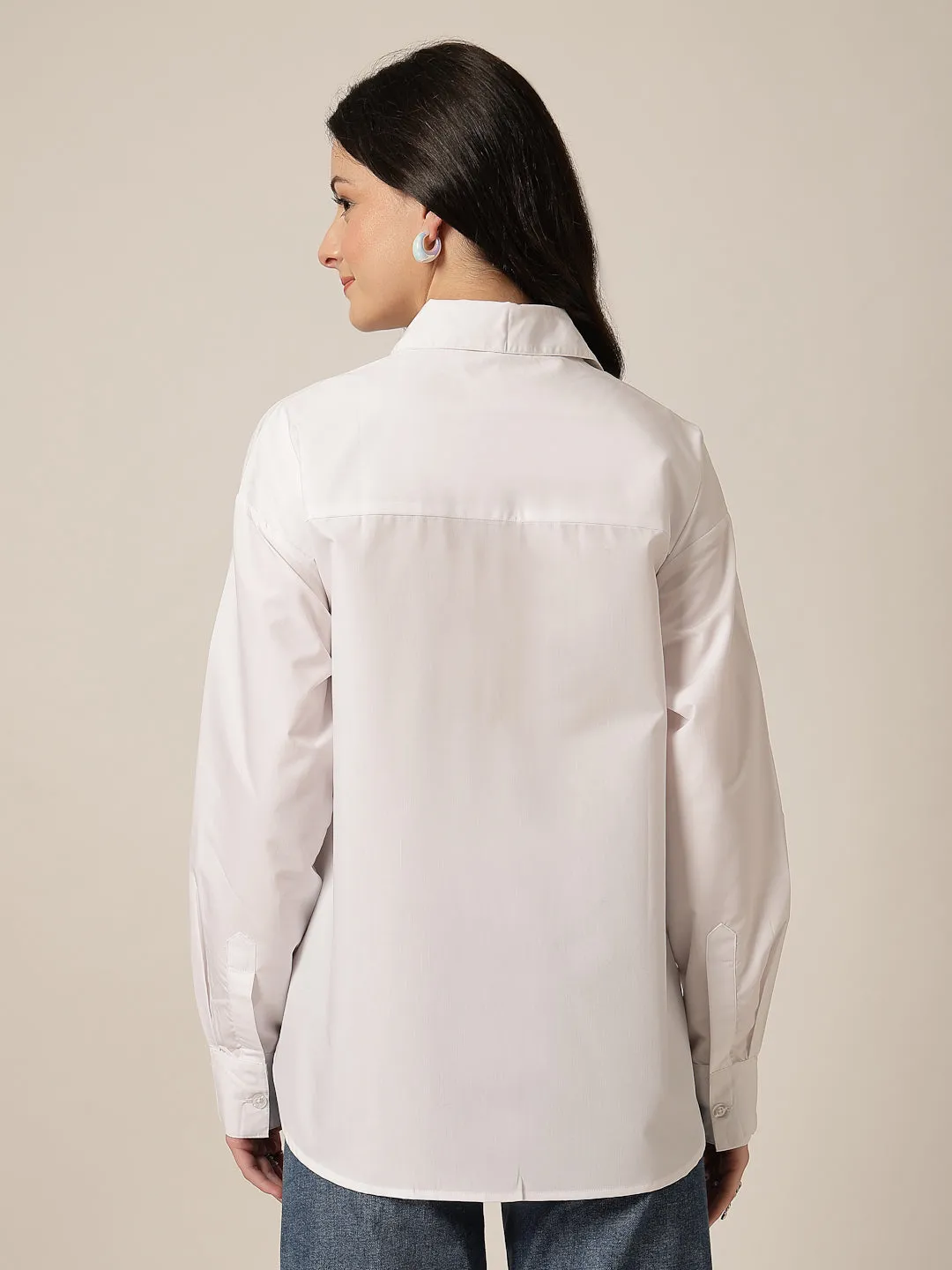 Style Quotient Women Solid Oversize Shirt with Printed pocket
