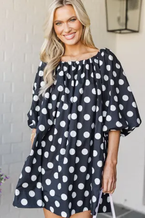 The Beyond Black Polka Dot Dress