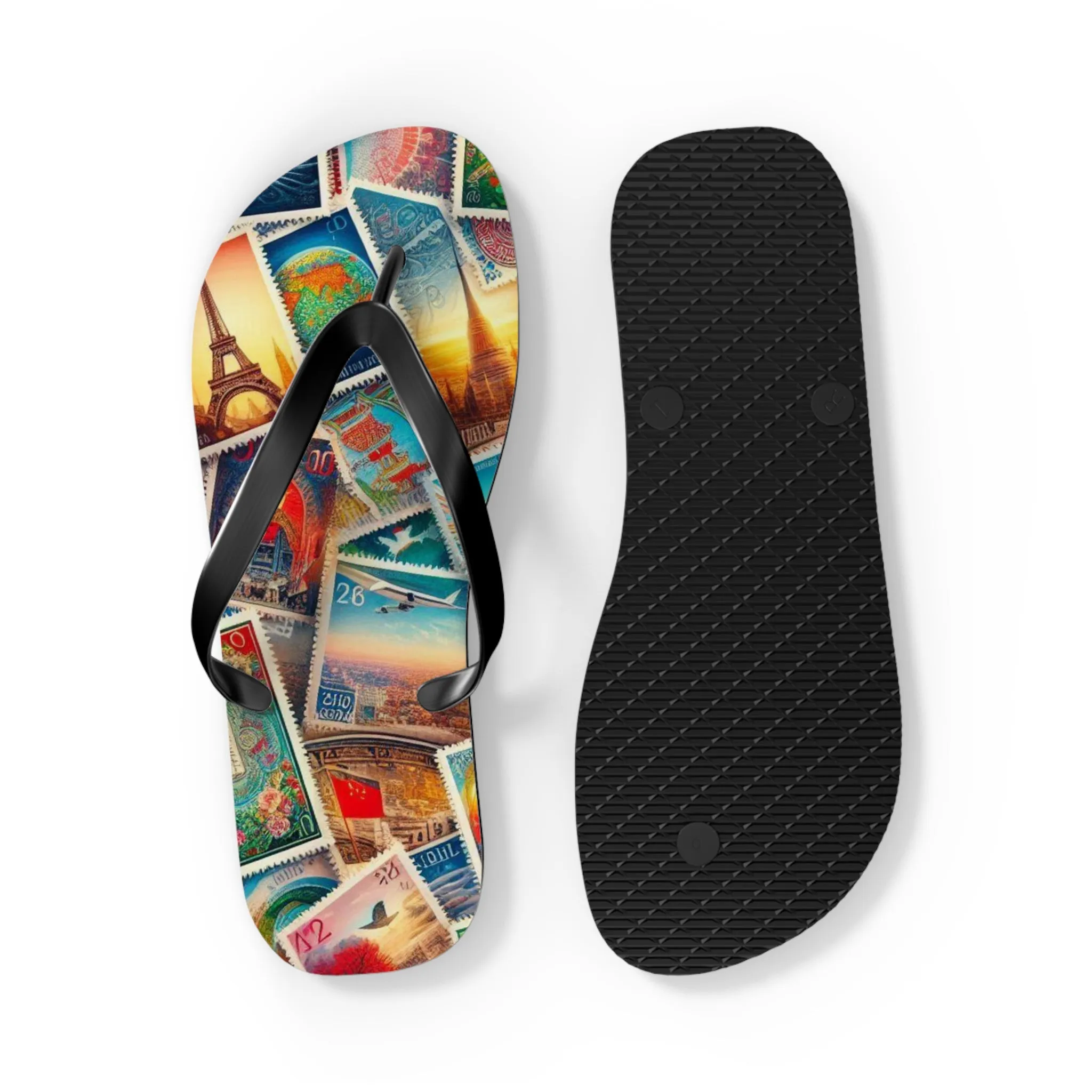 Travel-Inspired Flip Flops with Vintage Design