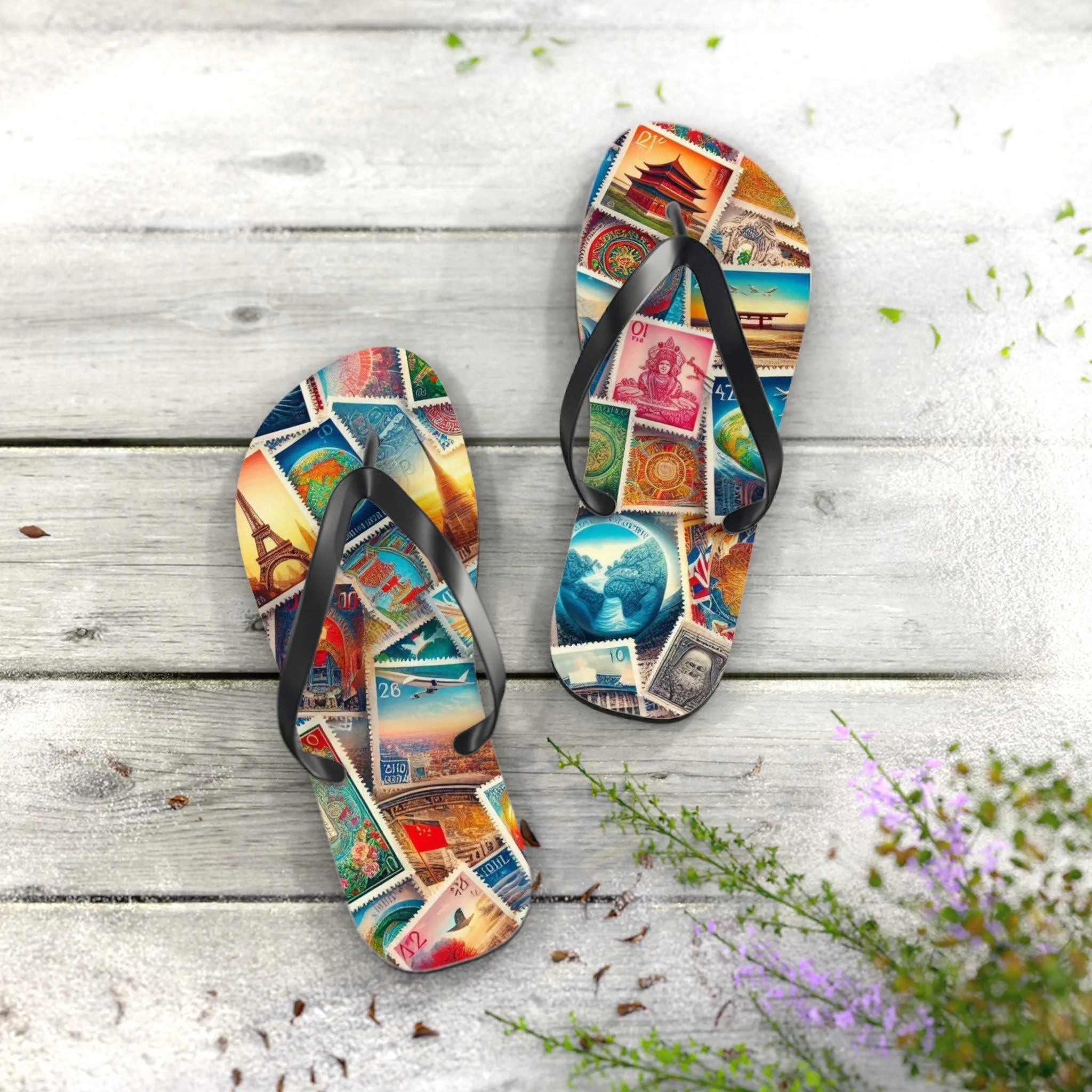 Travel-Inspired Flip Flops with Vintage Design