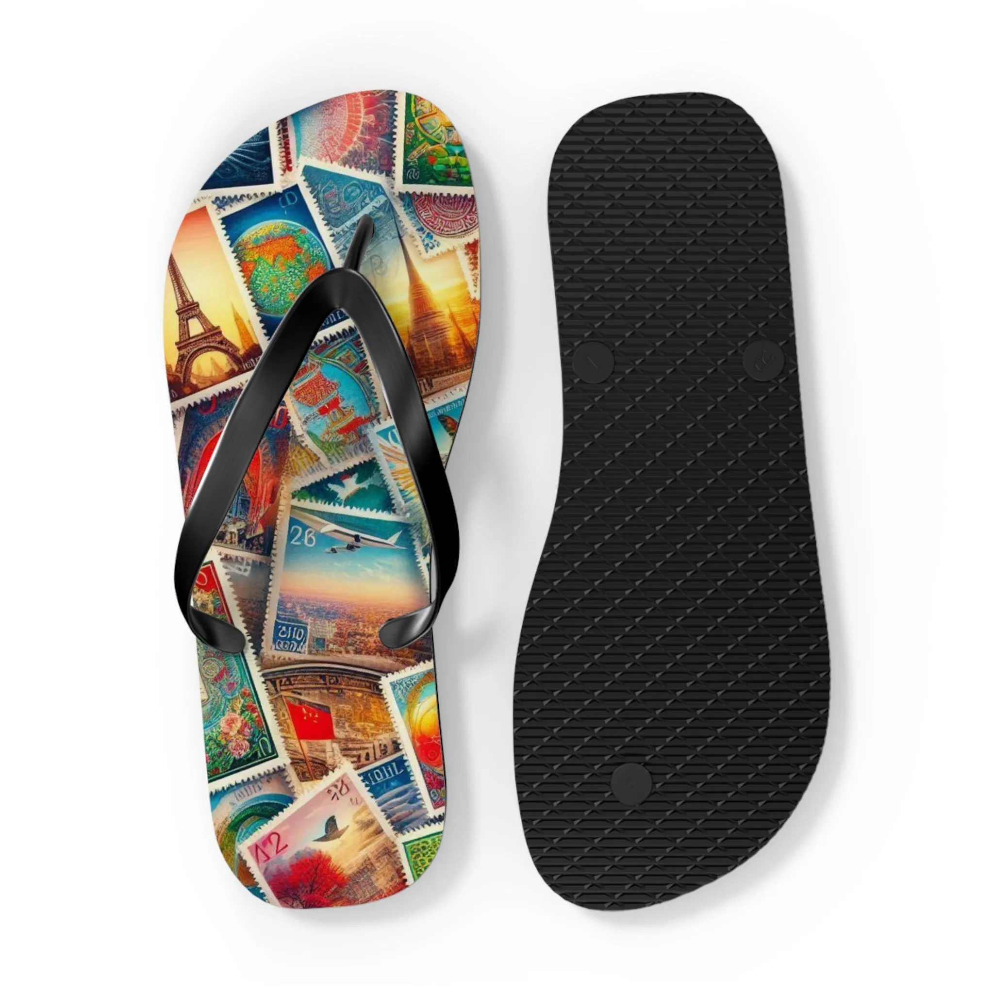 Travel-Inspired Flip Flops with Vintage Design