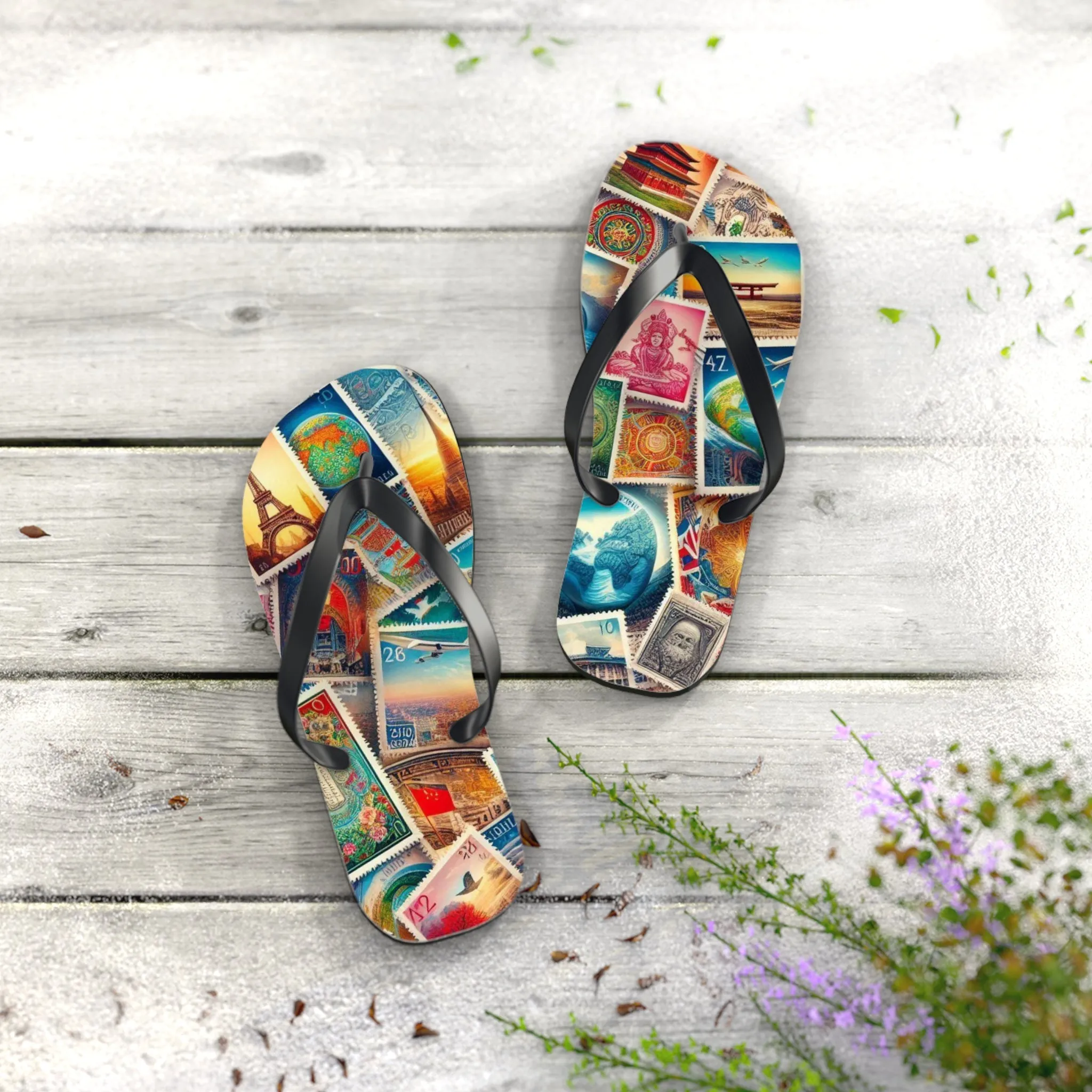 Travel-Inspired Flip Flops with Vintage Design