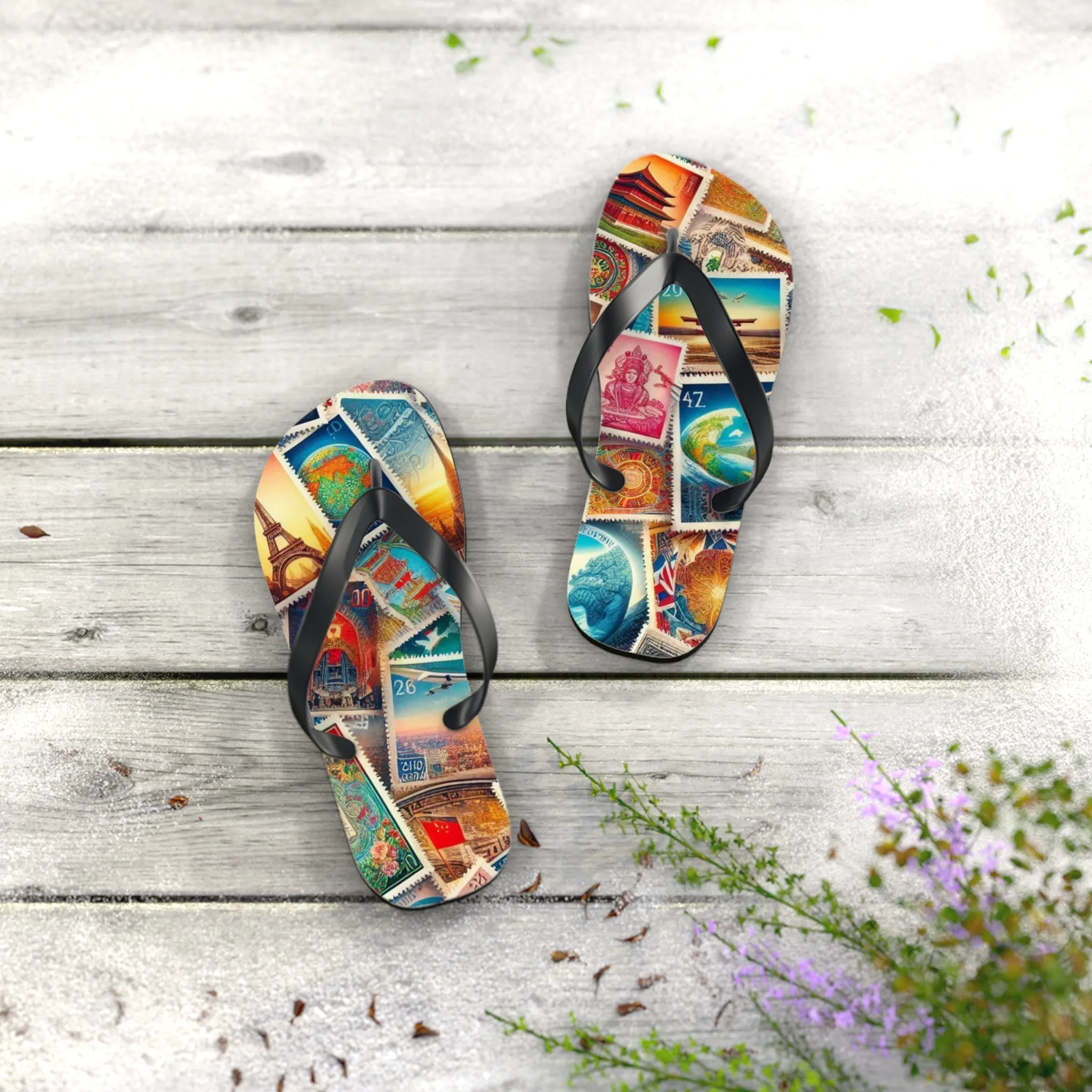 Travel-Inspired Flip Flops with Vintage Design