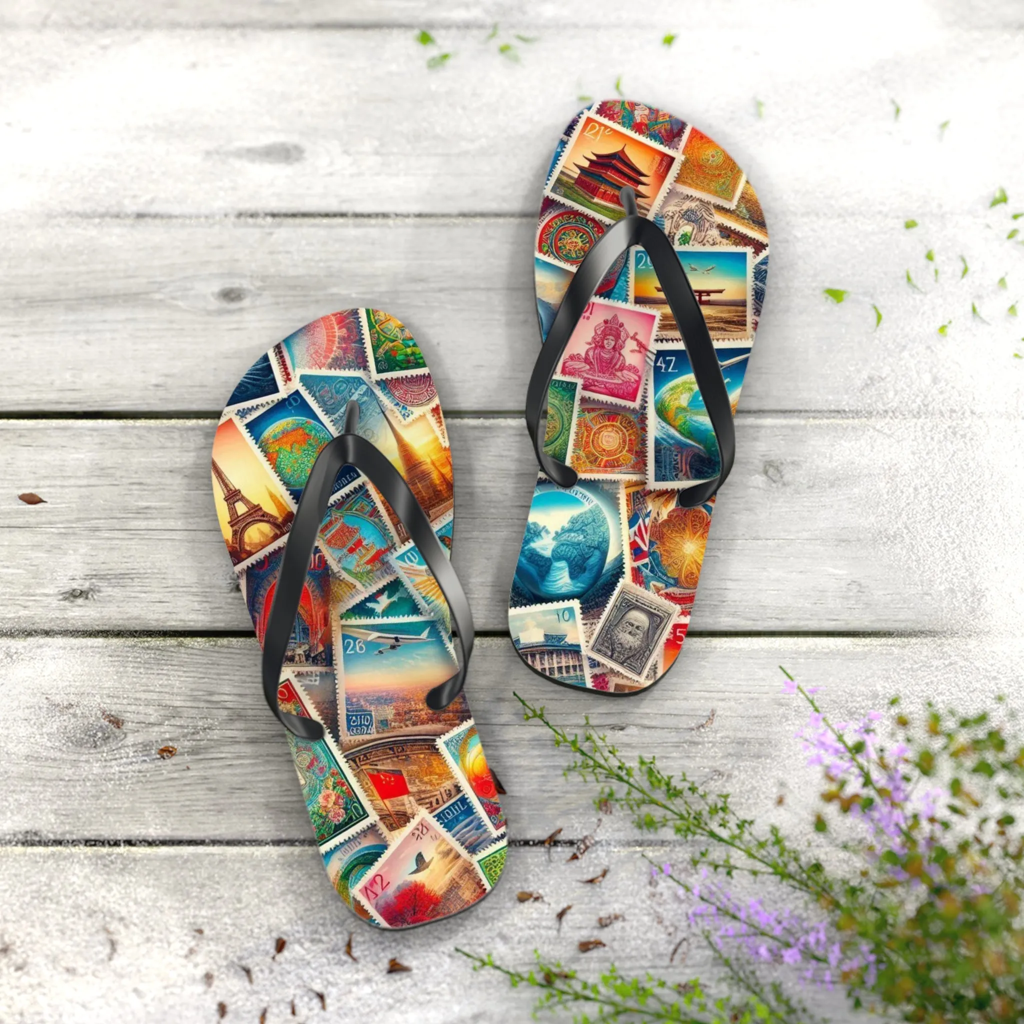 Travel-Inspired Flip Flops with Vintage Design
