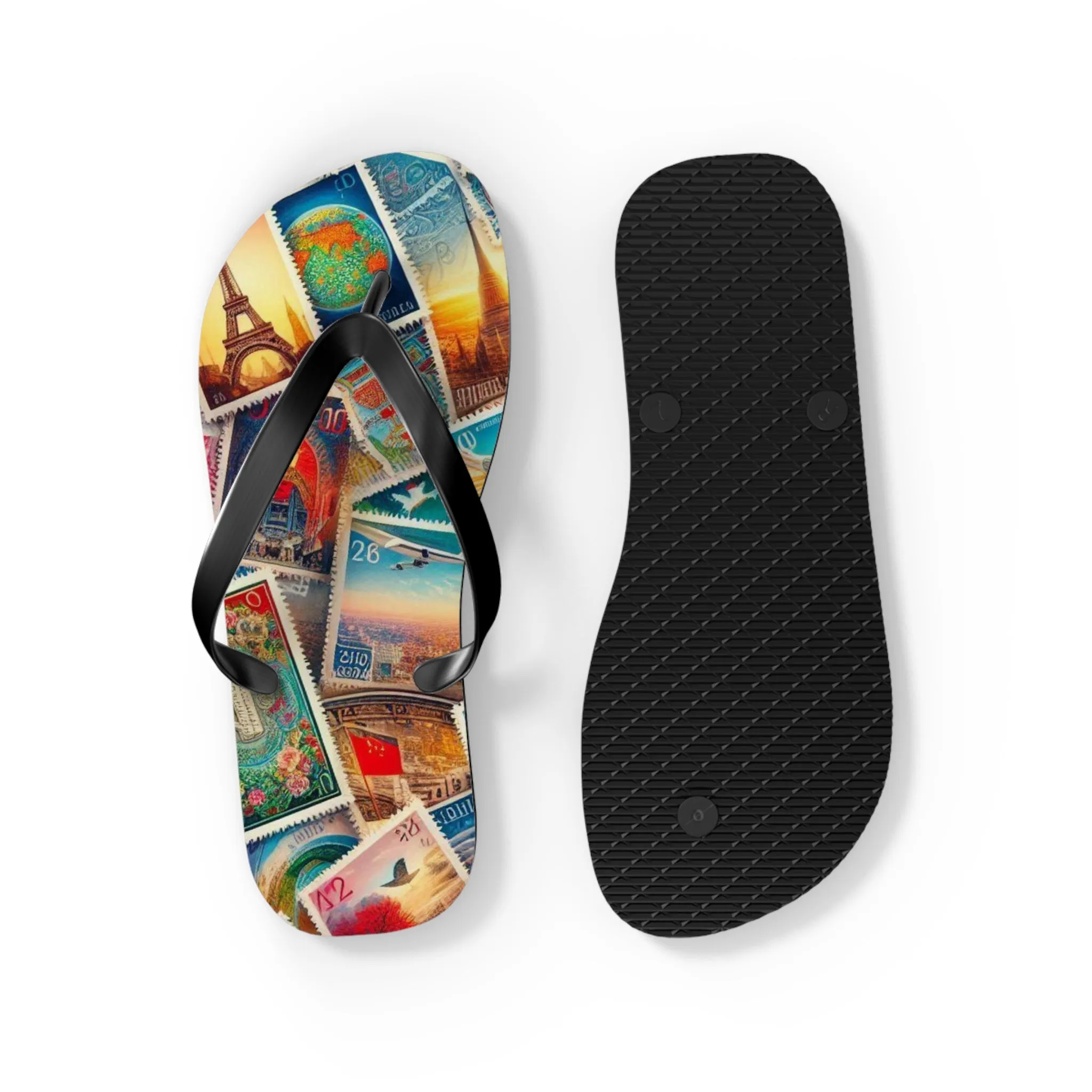 Travel-Inspired Flip Flops with Vintage Design