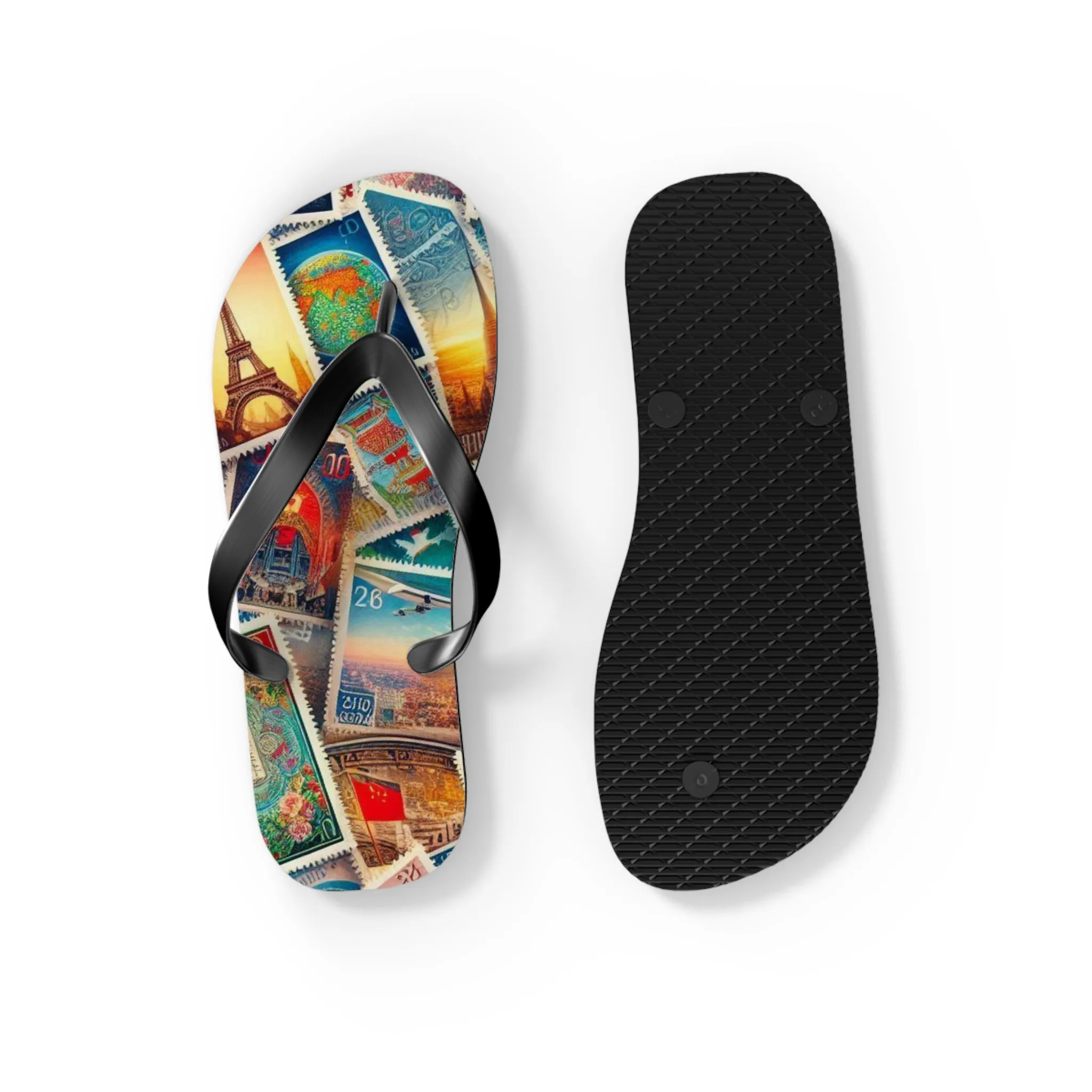 Travel-Inspired Flip Flops with Vintage Design