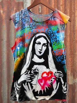Unisex Christ Mary Graffiti Art Print Casual Tank Top