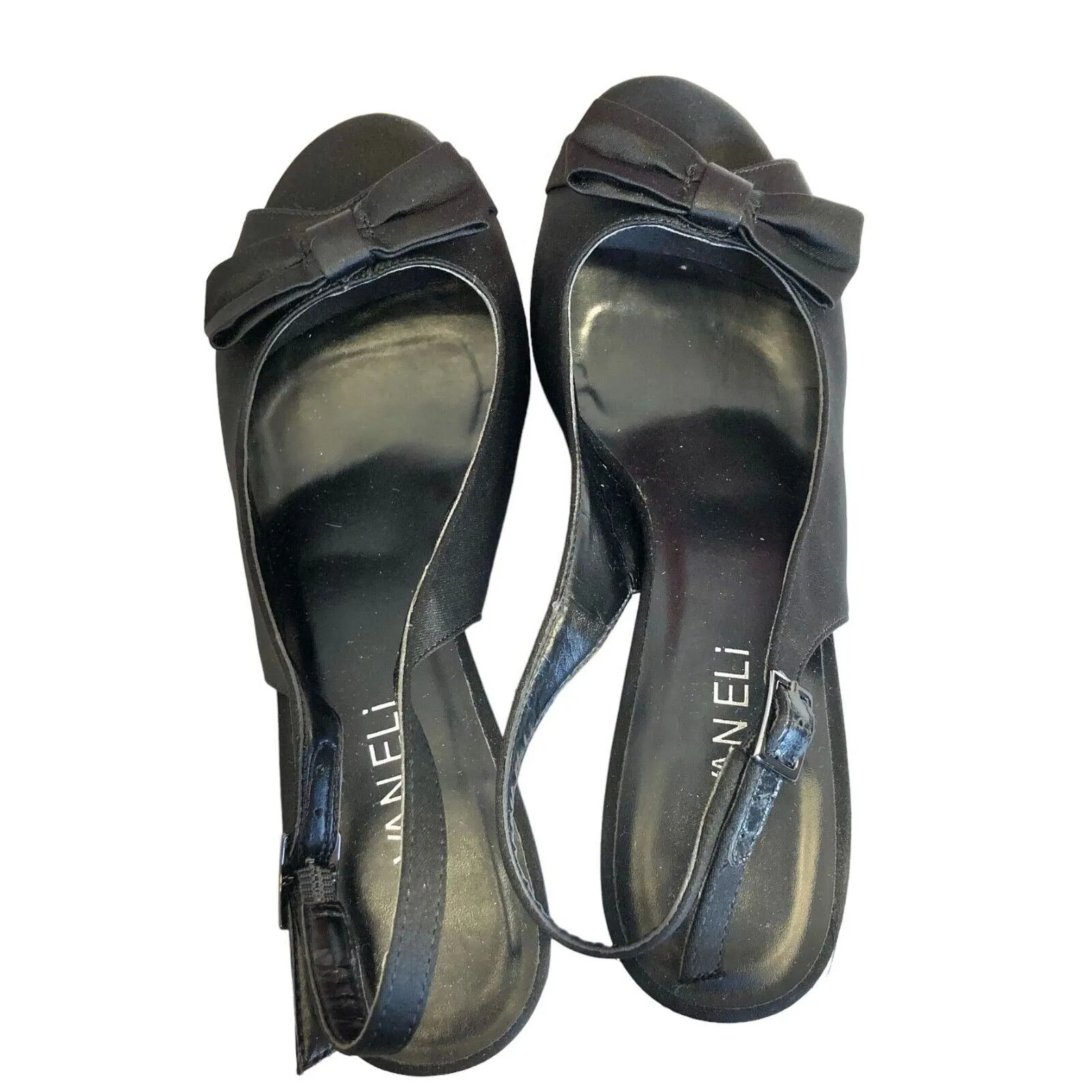 Van Eli Lorilyn Black Satin Womens 8.5 N Slingback Pumps Open Toe Bow Accent