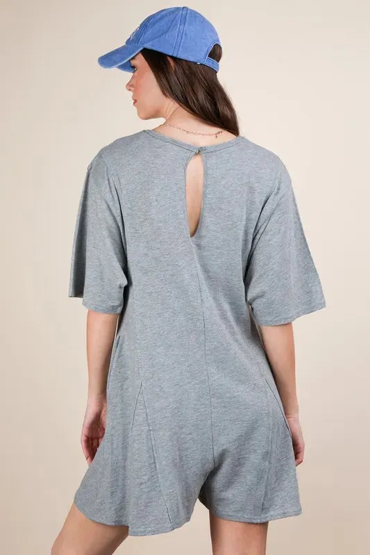 VERY J Mineral Washed Oversized Knit Comfy Romper
