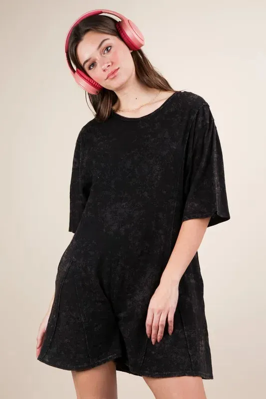 VERY J Mineral Washed Oversized Knit Comfy Romper