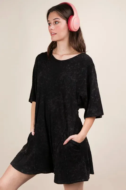 VERY J Mineral Washed Oversized Knit Comfy Romper
