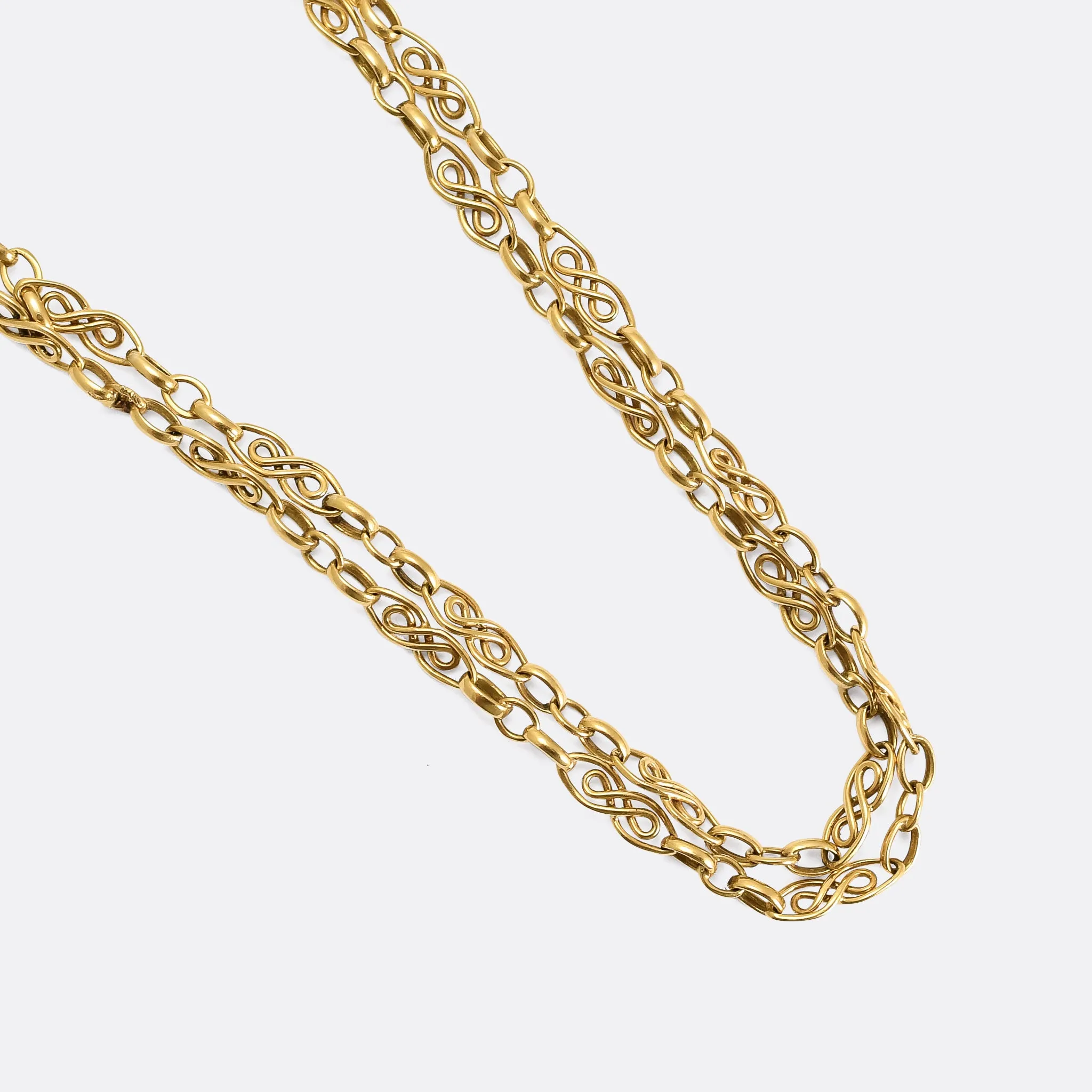 Victorian 18k Gold Fancy-Link Guard Chain, 61"