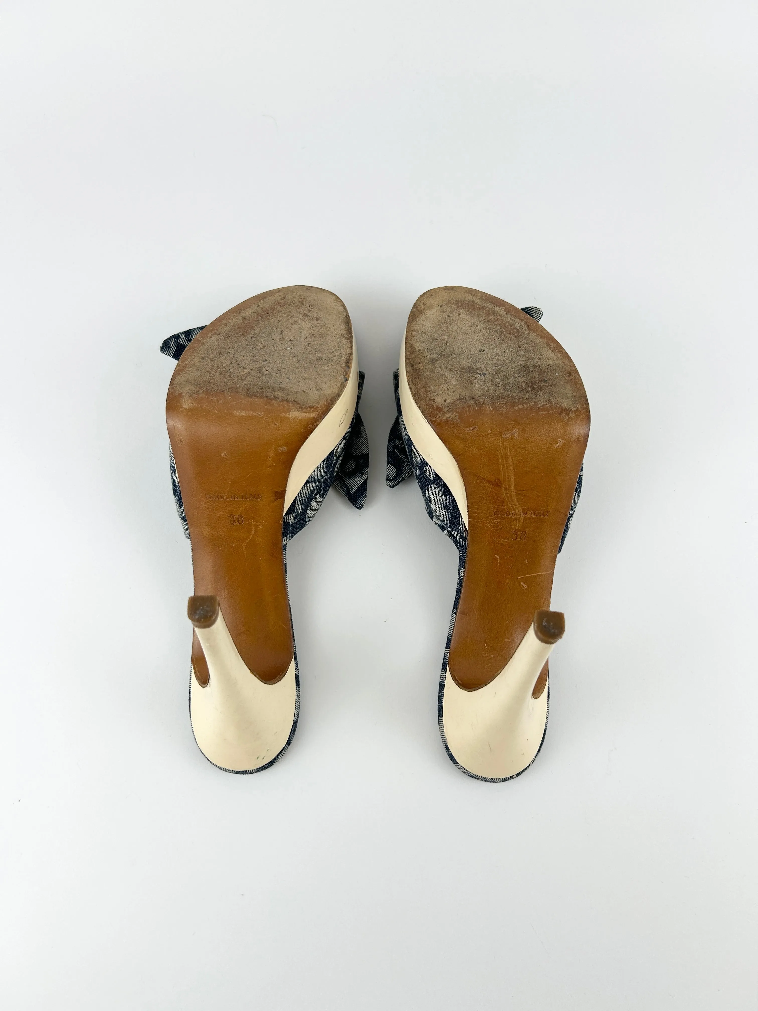 Vintage Christian Dior Blue Monogram Knot Platform Heels