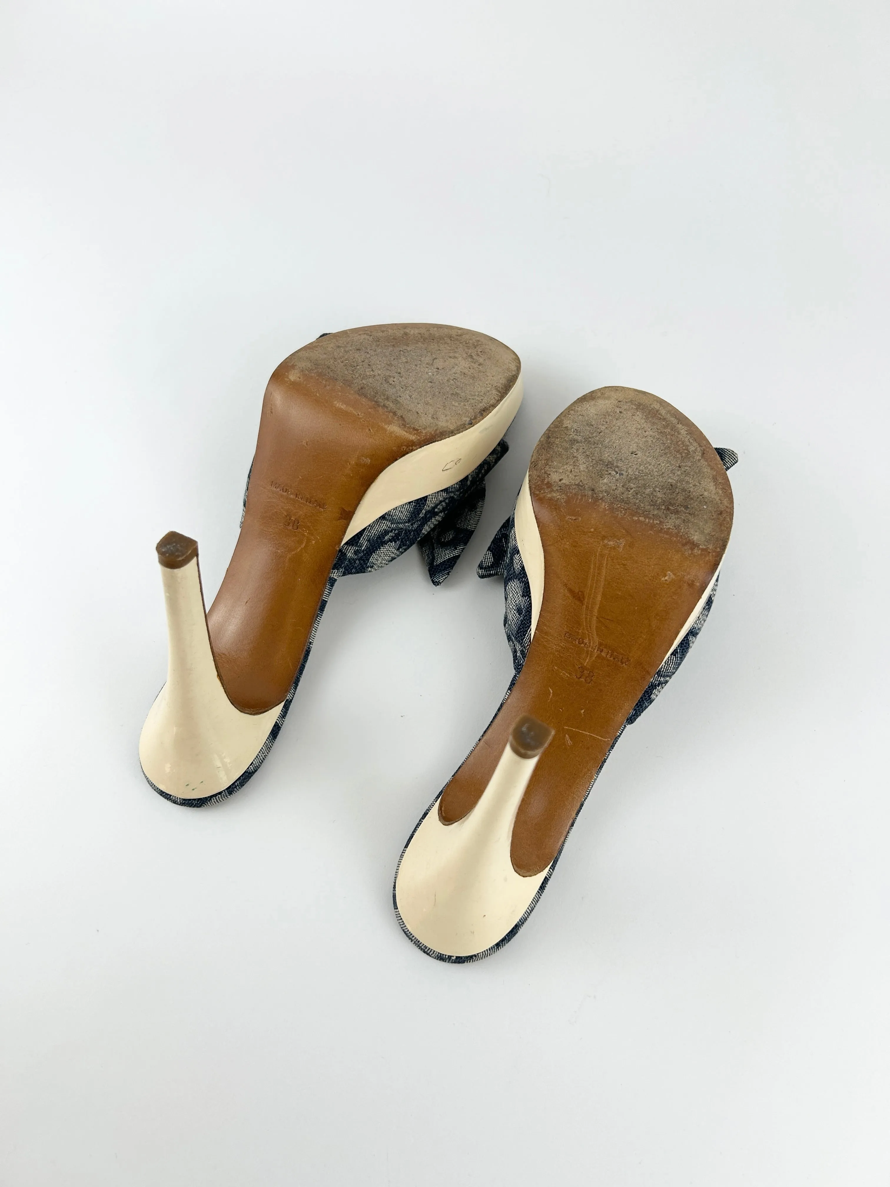 Vintage Christian Dior Blue Monogram Knot Platform Heels