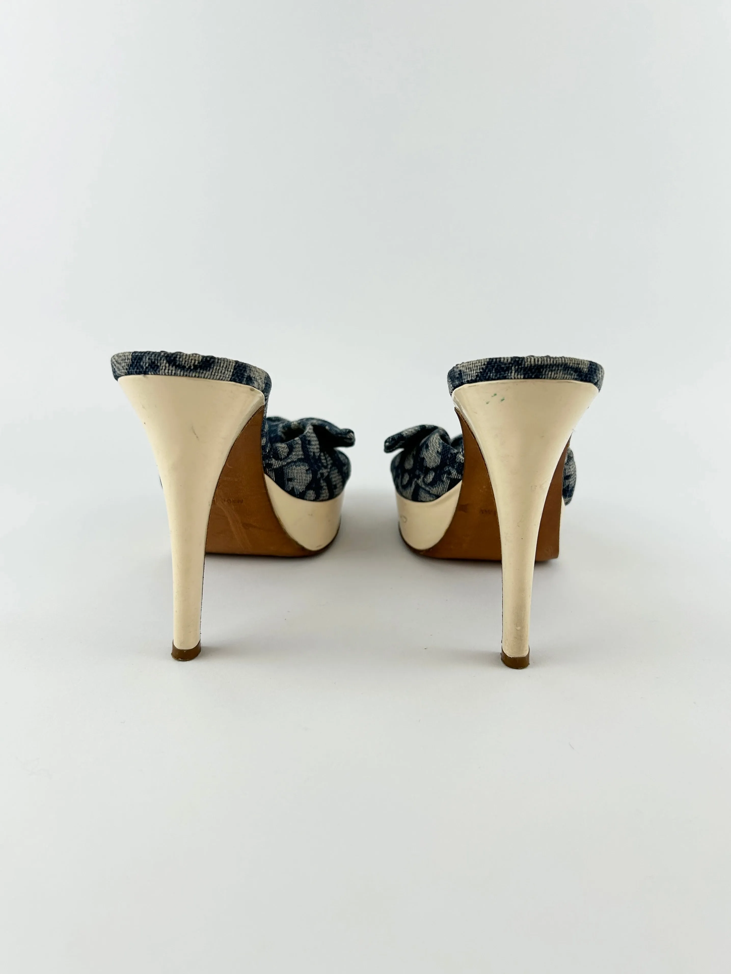 Vintage Christian Dior Blue Monogram Knot Platform Heels