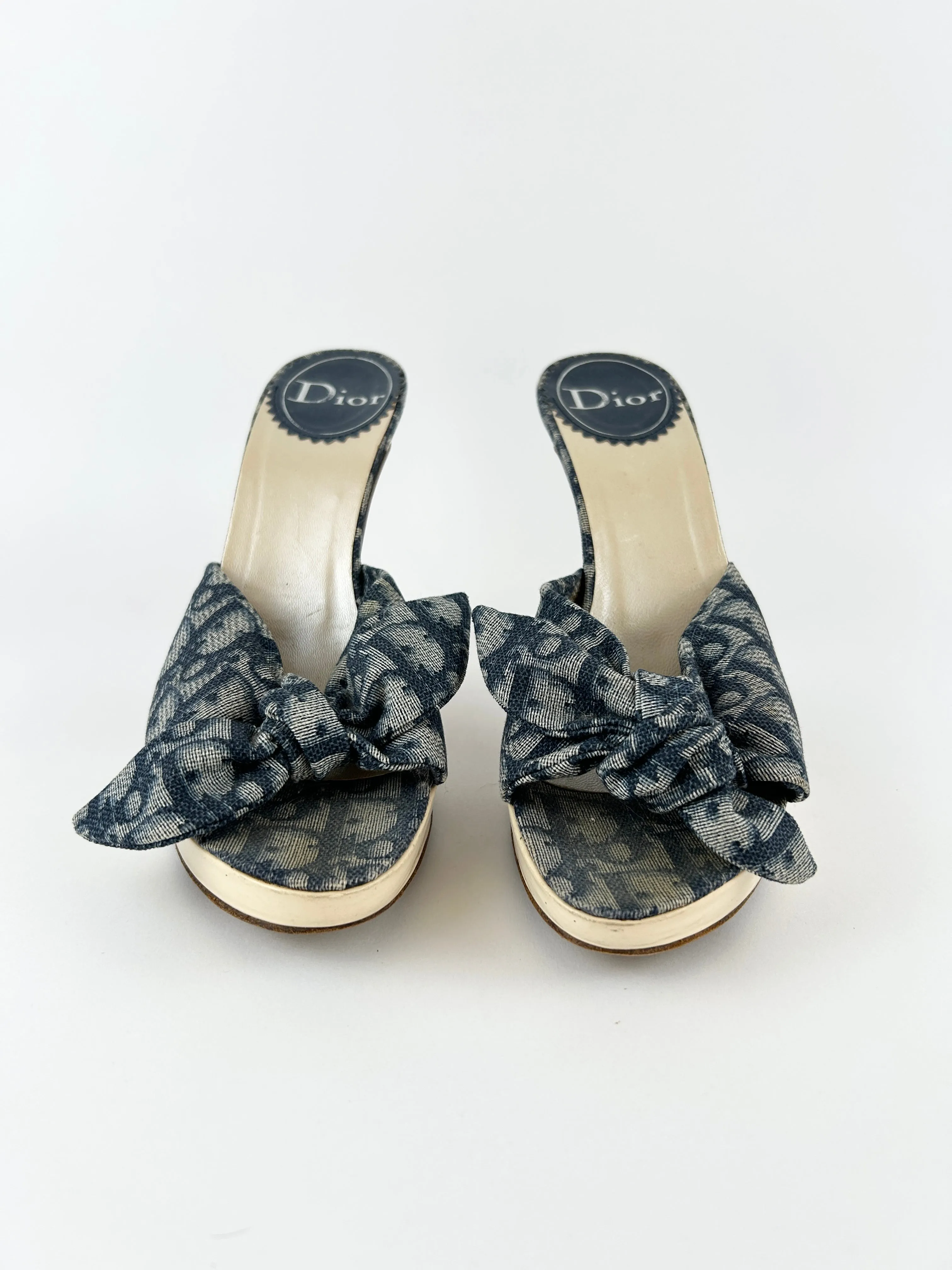 Vintage Christian Dior Blue Monogram Knot Platform Heels