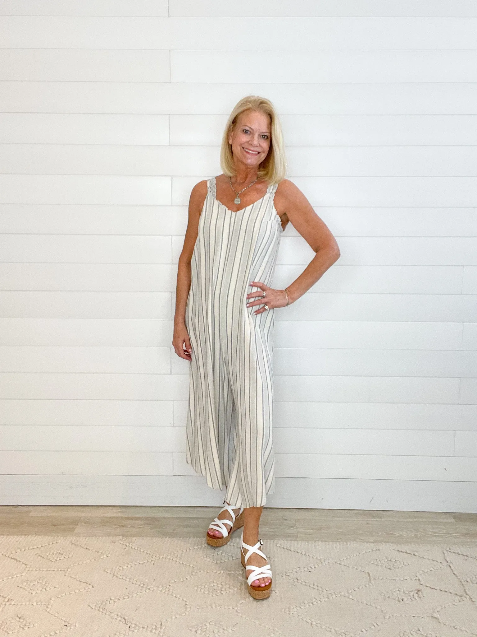 Vintage Hamptons Stripe Linen Blend Jumpsuit