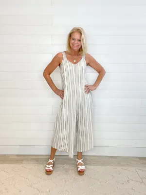 Vintage Hamptons Stripe Linen Blend Jumpsuit