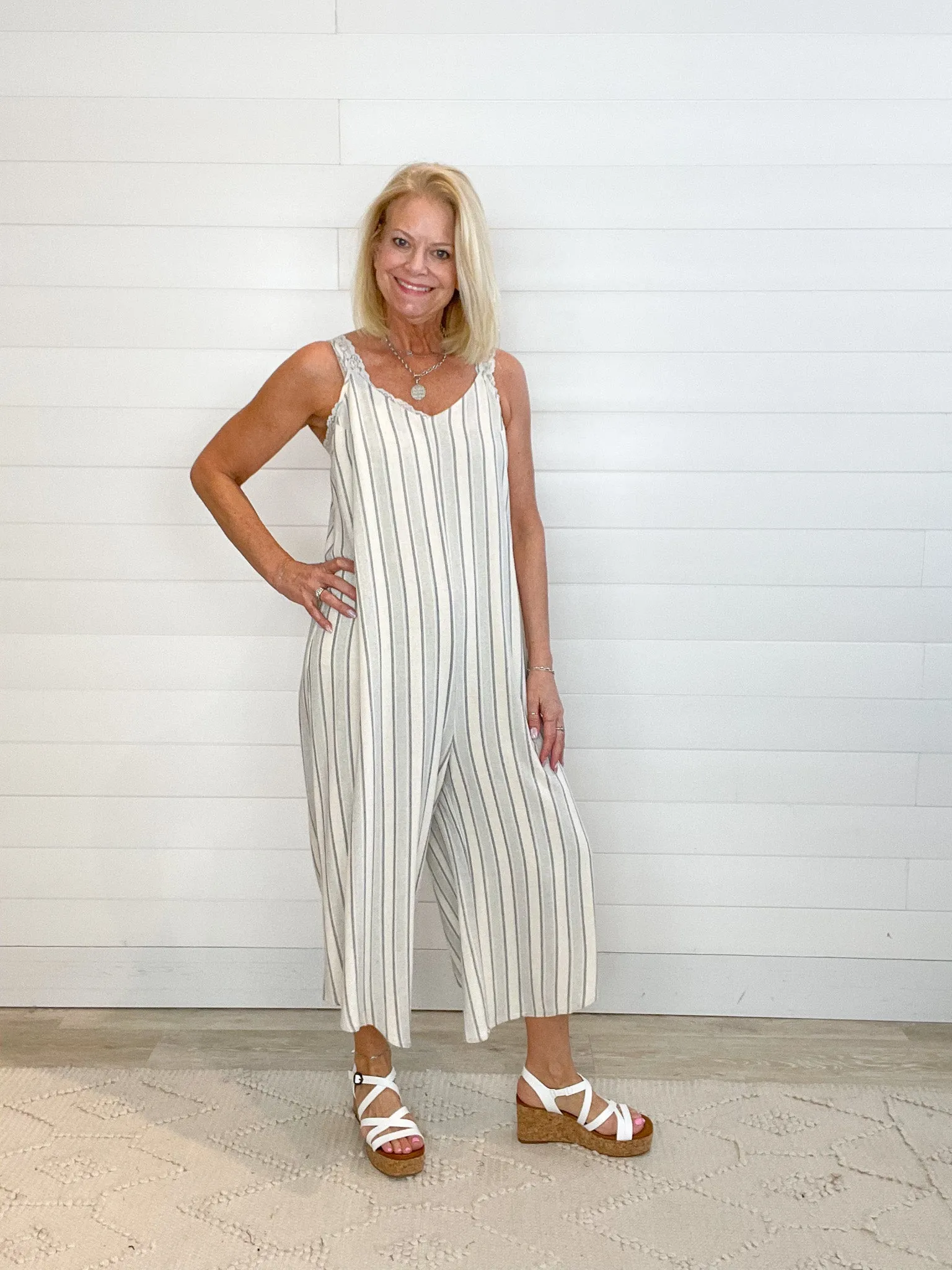 Vintage Hamptons Stripe Linen Blend Jumpsuit
