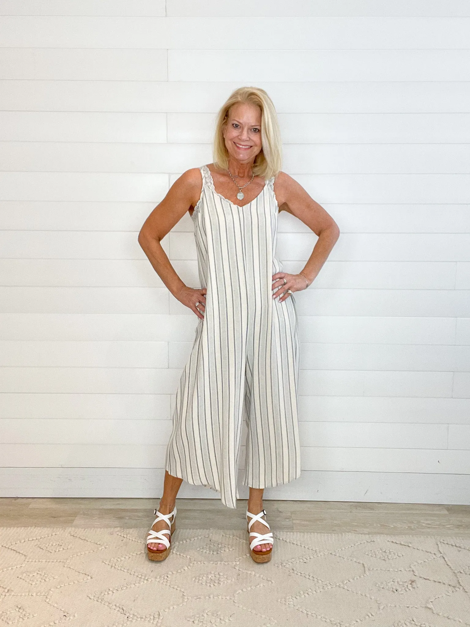 Vintage Hamptons Stripe Linen Blend Jumpsuit