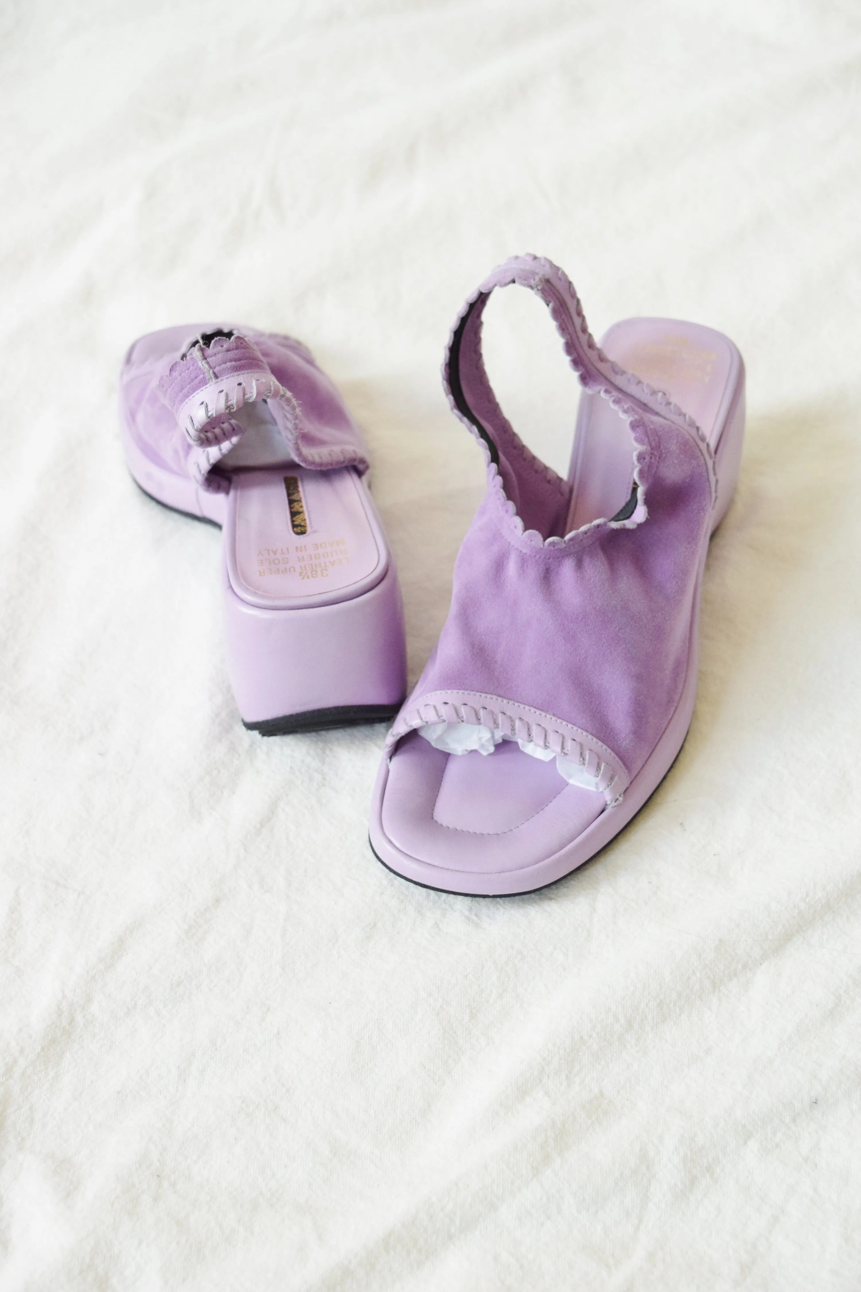 Vintage Italian Lilac Suede Sling Back Mules | US 8 | EU 38 1/2