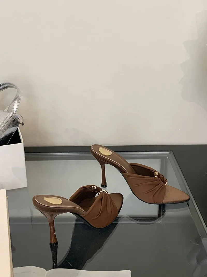 VougeVamp Summer Hollow-Out Mules - Sexy Metal Buckle High Heel Slides in Black and Brown