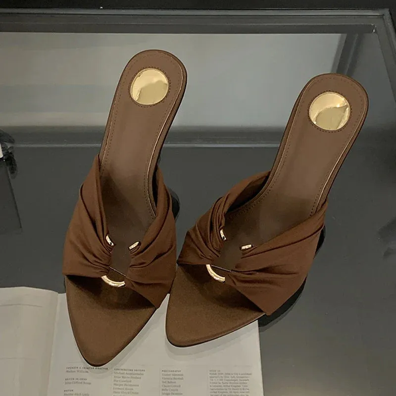 VougeVamp Summer Hollow-Out Mules - Sexy Metal Buckle High Heel Slides in Black and Brown