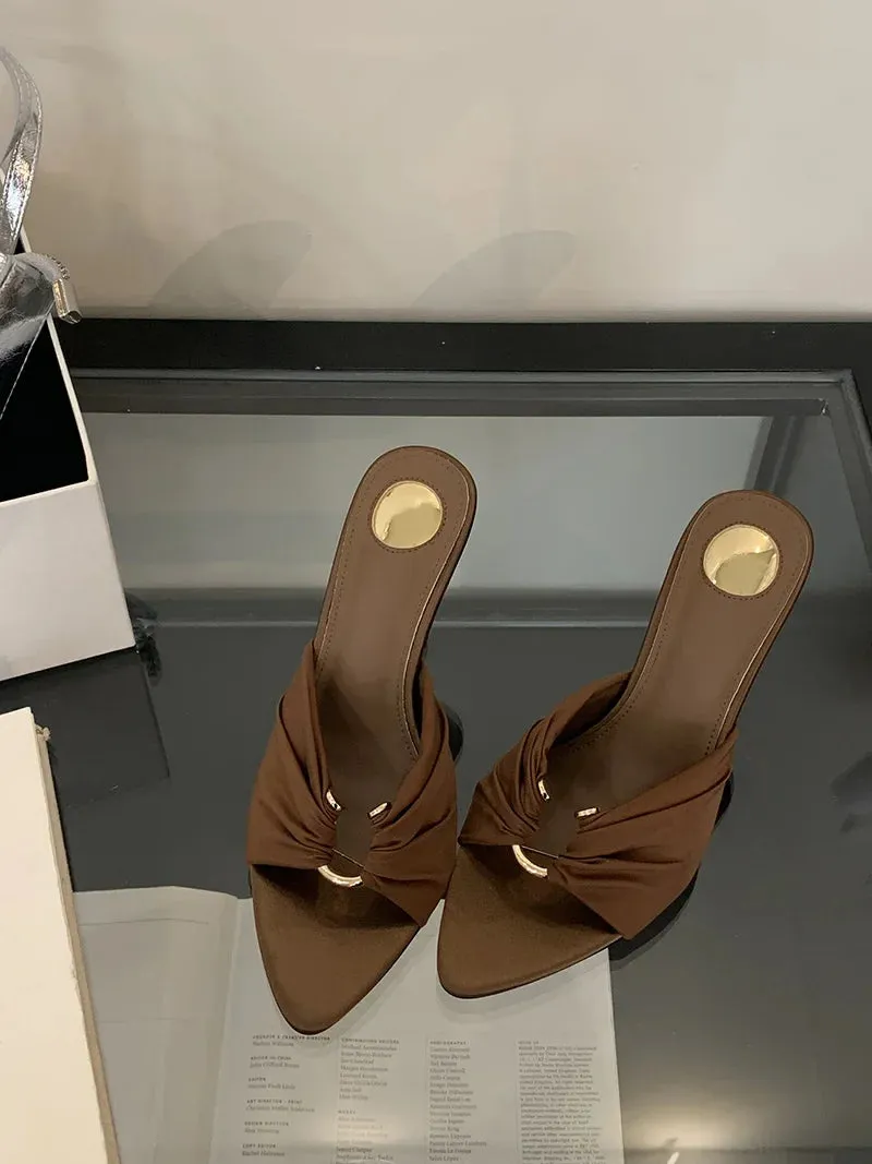 VougeVamp Summer Hollow-Out Mules - Sexy Metal Buckle High Heel Slides in Black and Brown