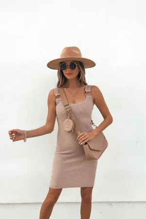 Waffle Knit Ring Strap Mini Dress - Beige - FINAL SALE