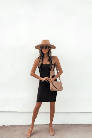 Waffle Knit Ring Strap Mini Dress - Black - FINAL SALE