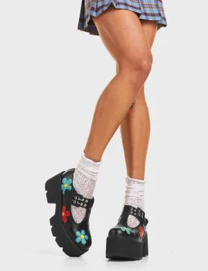 Watch Me Chunky Mary Jane Shoes Flower