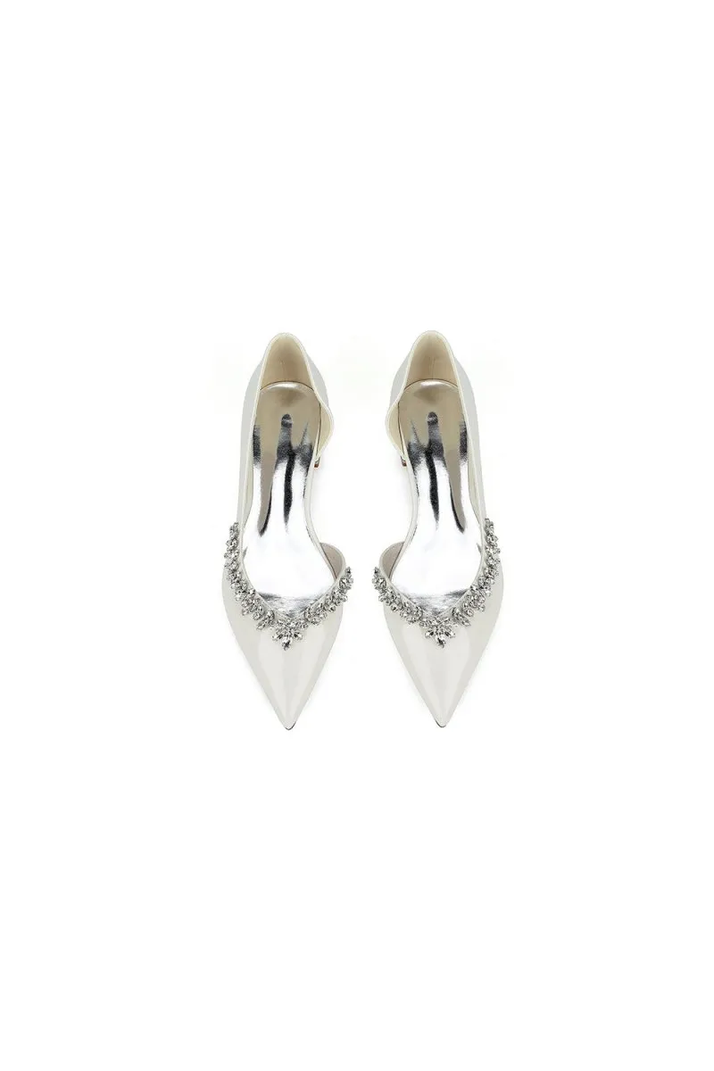 White Ballet Flats with Crystal Accent