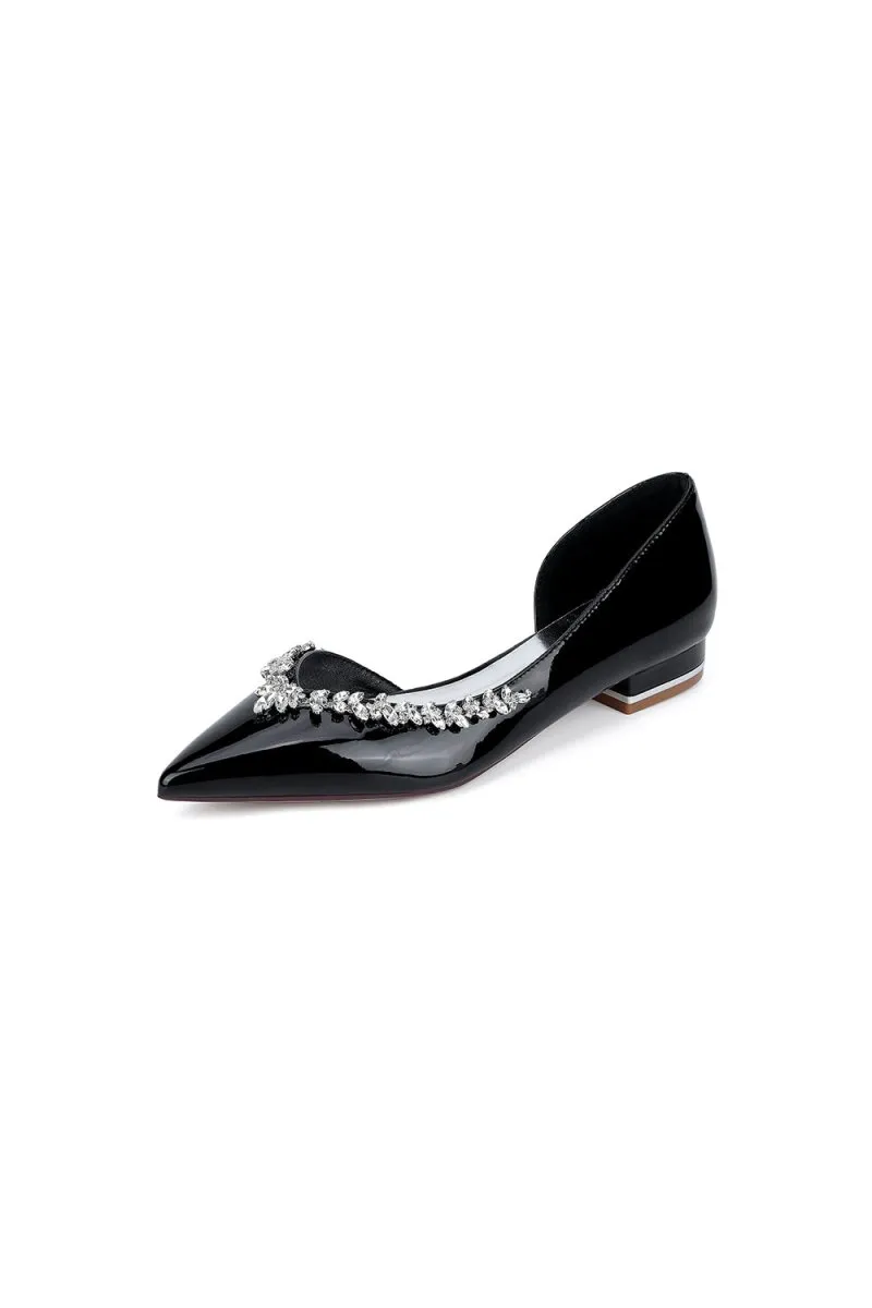 White Ballet Flats with Crystal Accent