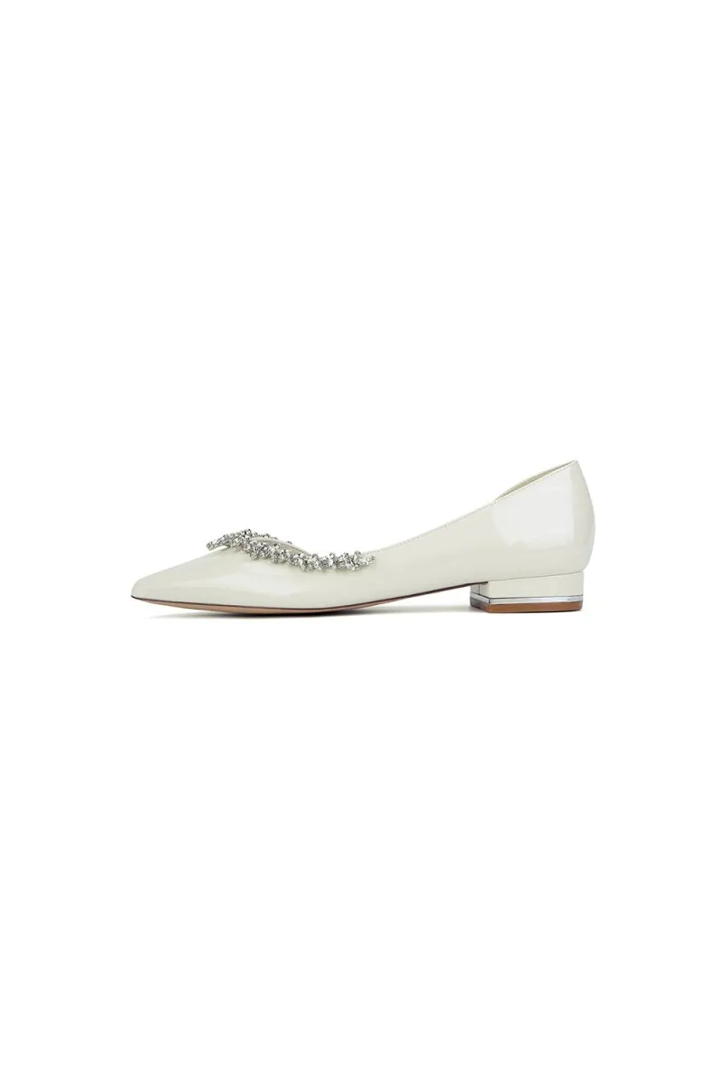 White Ballet Flats with Crystal Accent