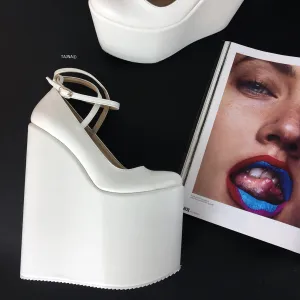 White Cross Ankle Strap Wedges