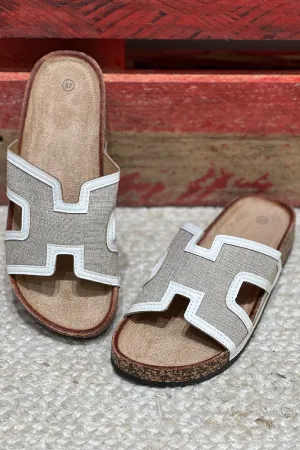 WHITE CUT OUT STRAP FLAT SLIP ON SANDALS SLIDERS