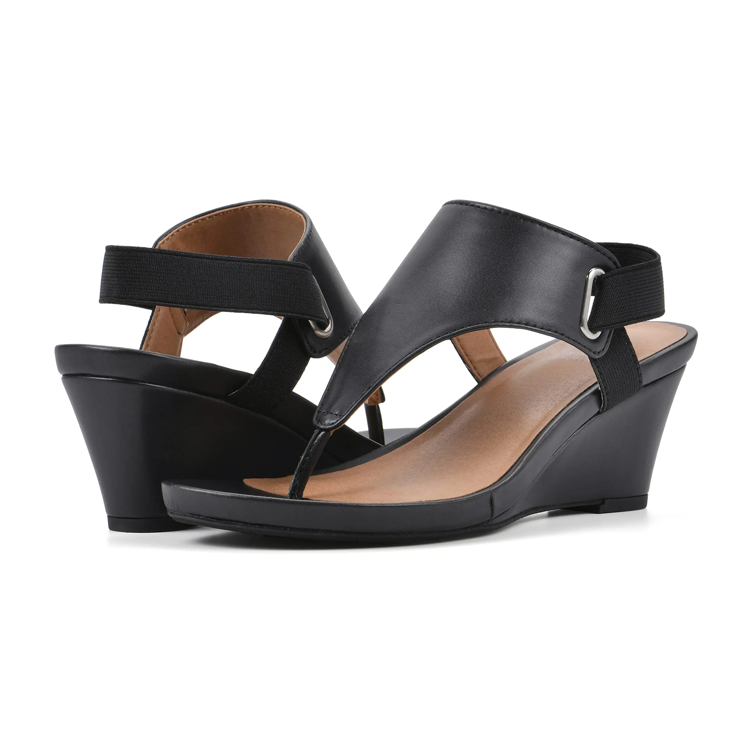 WHITE MOUNTAIN Women's All Dres Wedge Sandal, Black/Smooth, 7.5 M