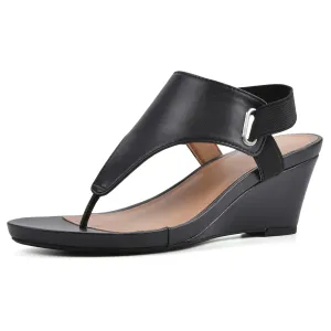 WHITE MOUNTAIN Women's All Dres Wedge Sandal, Black/Smooth, 7.5 M