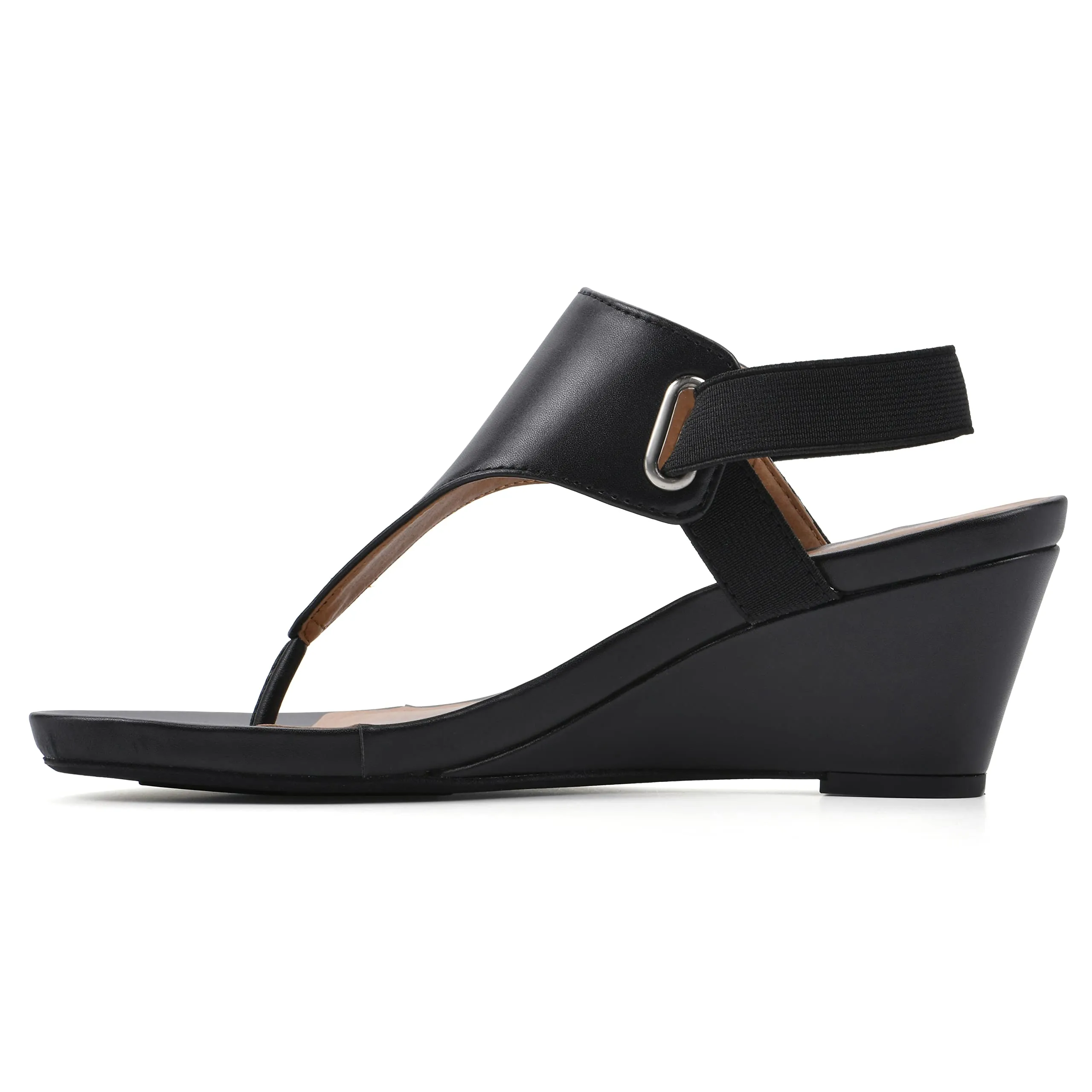 WHITE MOUNTAIN Women's All Dres Wedge Sandal, Black/Smooth, 7.5 M