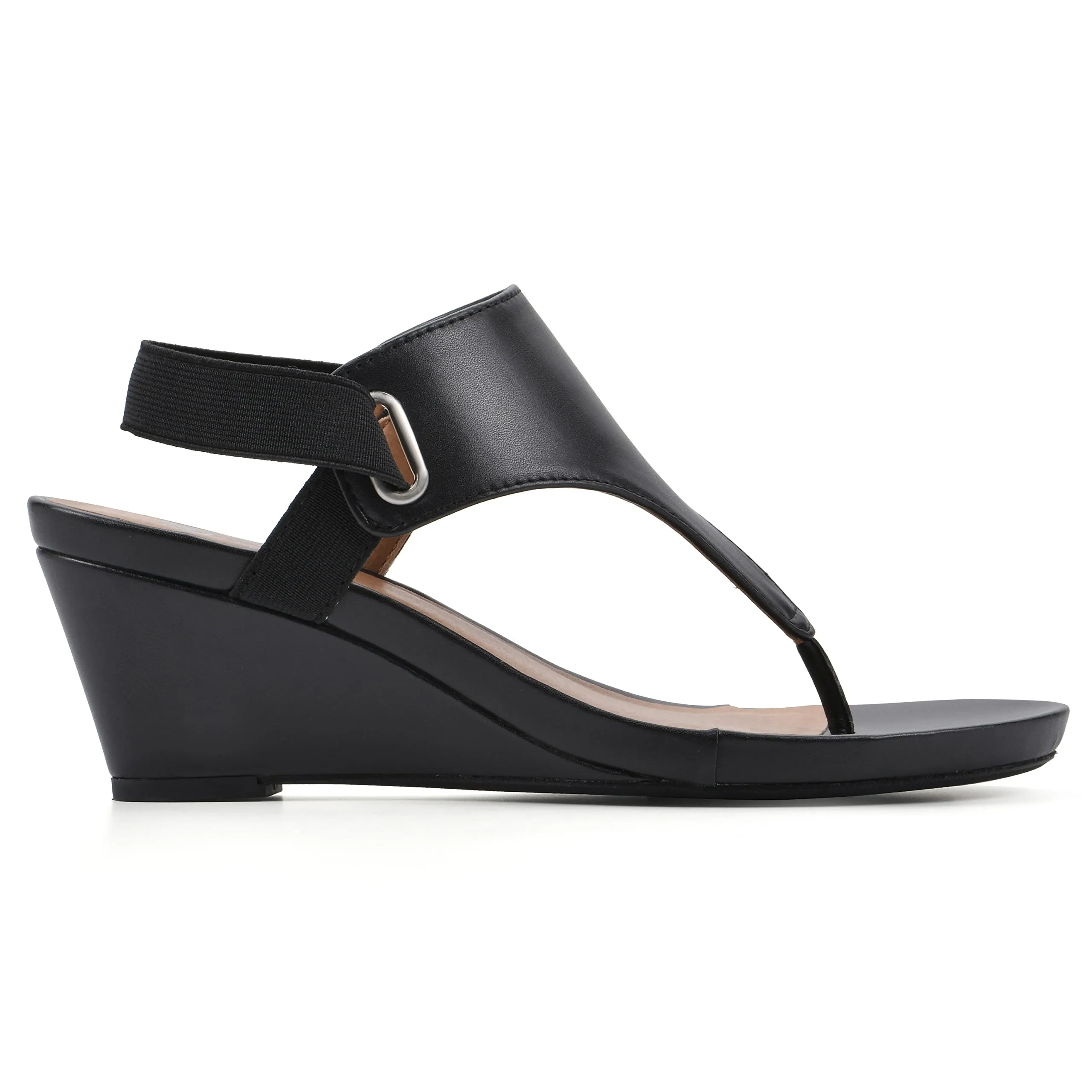 WHITE MOUNTAIN Women's All Dres Wedge Sandal, Black/Smooth, 7.5 M