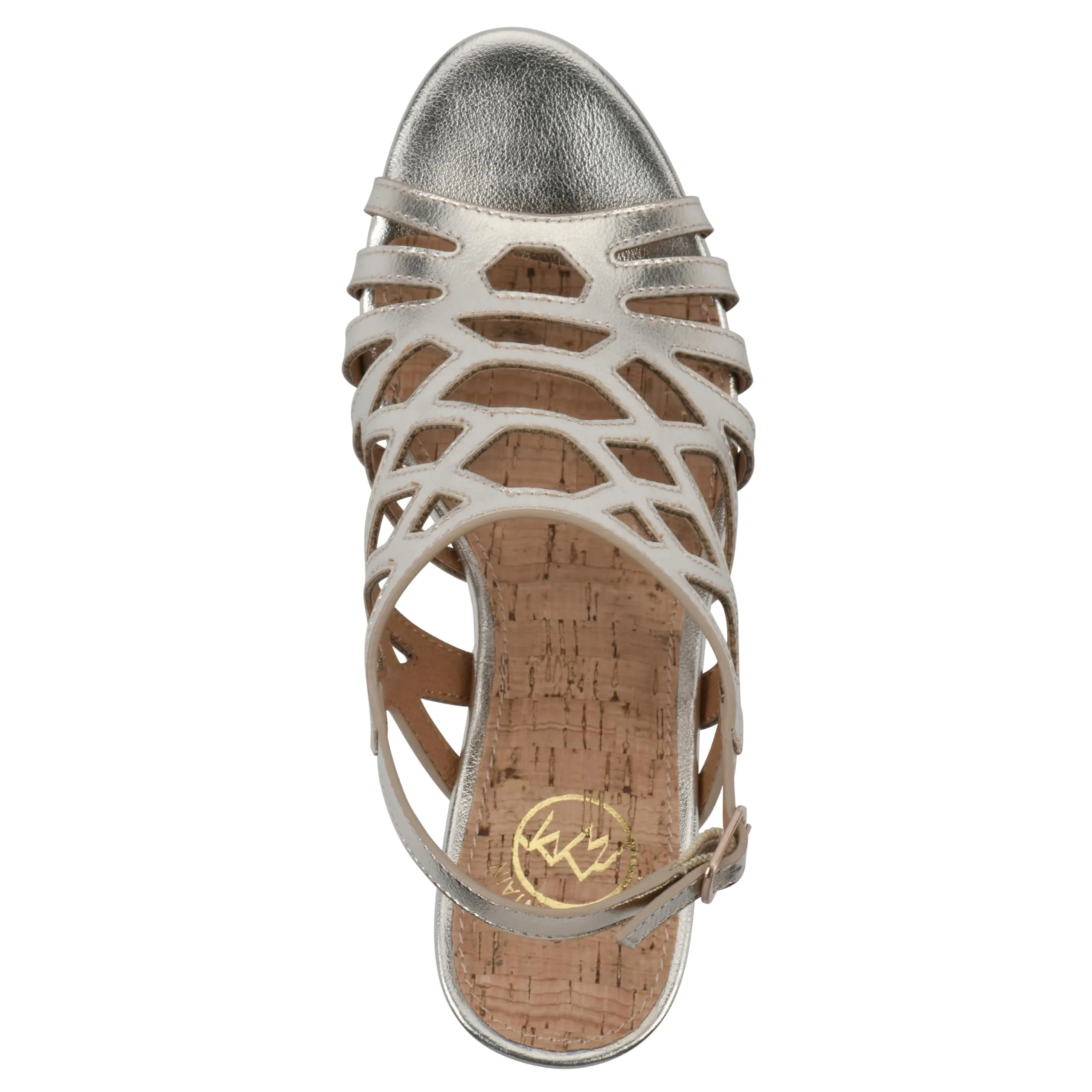 WHITE MOUNTAIN Women's Flaming Cork Wedge Sandal, Lt.Gold/Met/Smooth, 9.5 M