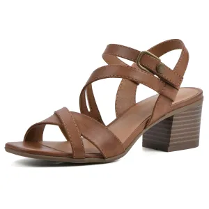 WHITE MOUNTAIN Women's Let Go Block Heel Sandal, Dk.Tan/Burn/Smooth, 6.5 M