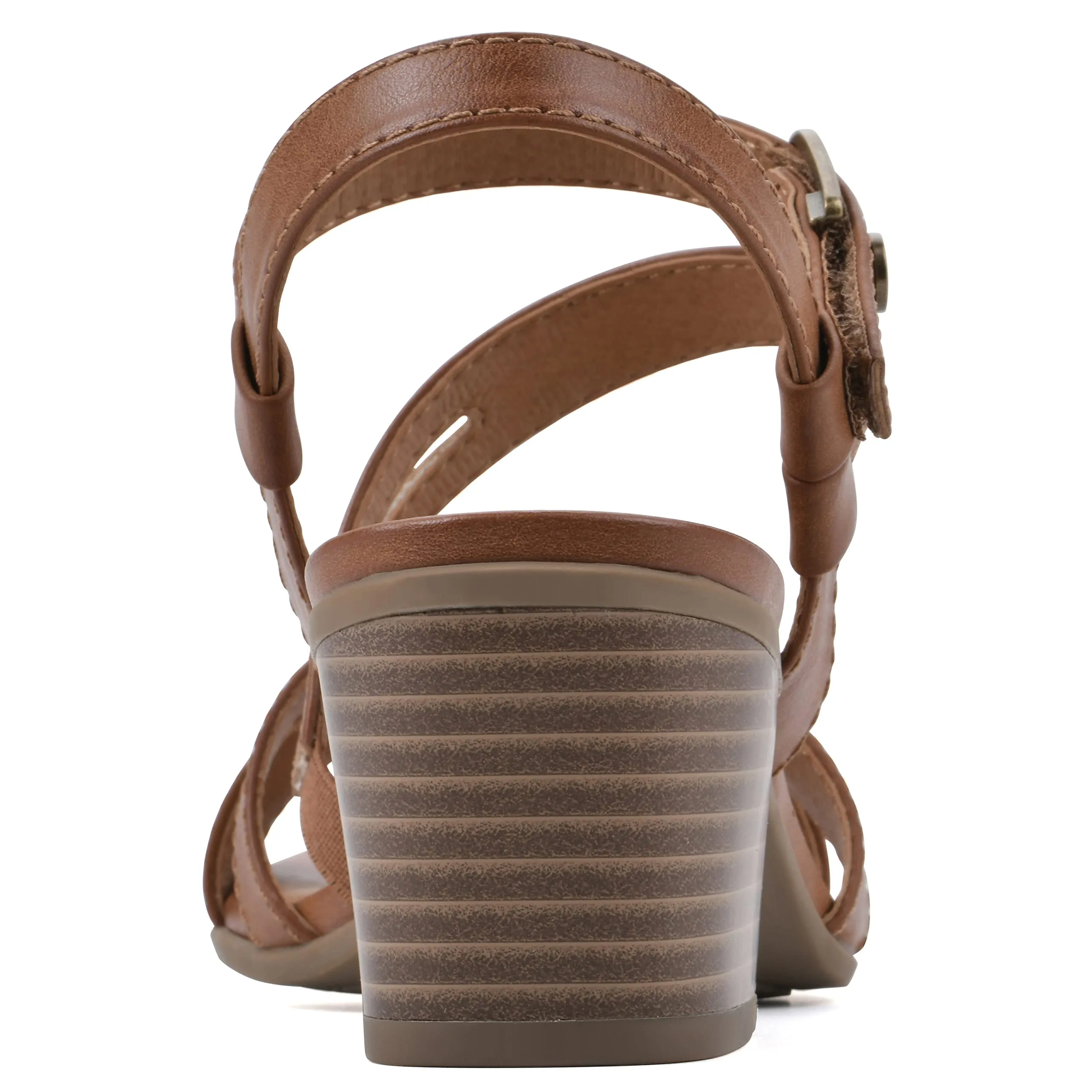 WHITE MOUNTAIN Women's Let Go Block Heel Sandal, Dk.Tan/Burn/Smooth, 6.5 M