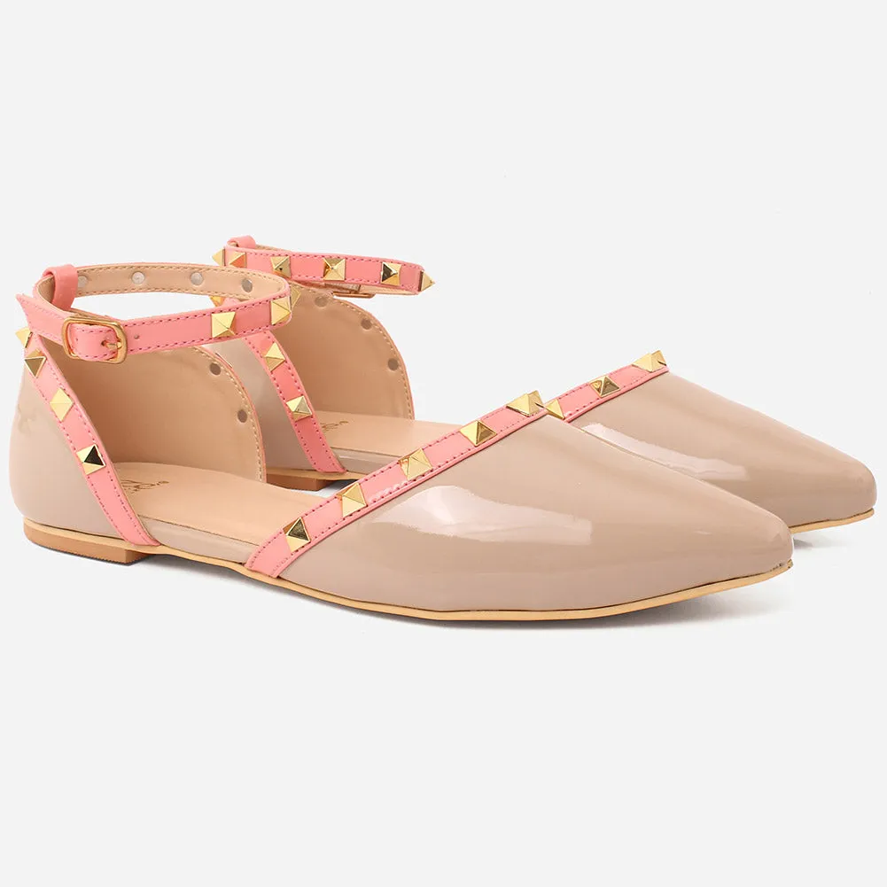 Women "REVONA" Low Ankle Strap Flats Shoes