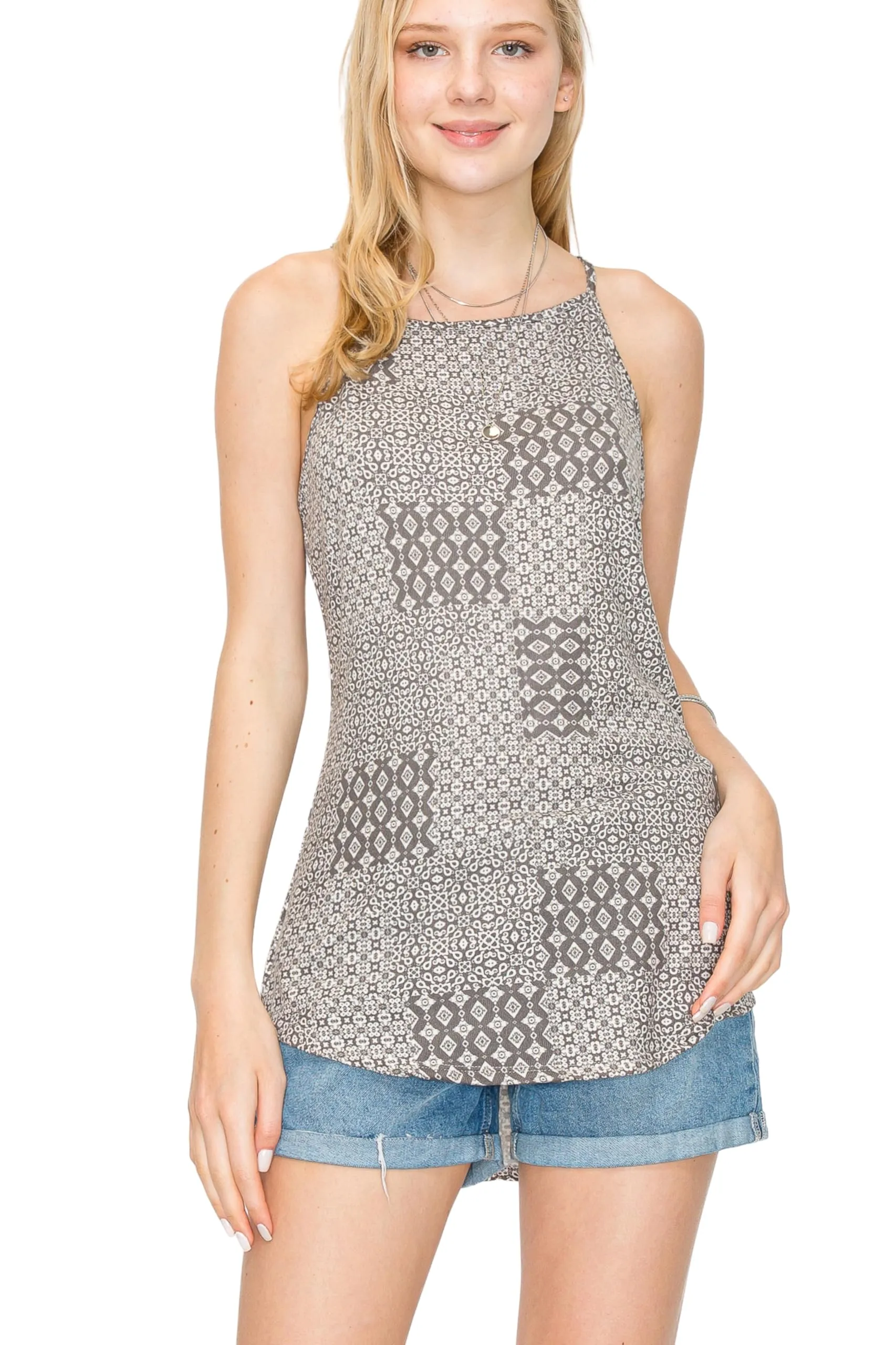 Women's Tank Casual Halter Spaghetti Strap Flowy Printed Vest Shirts Sleeveless Summer Tee Blouses